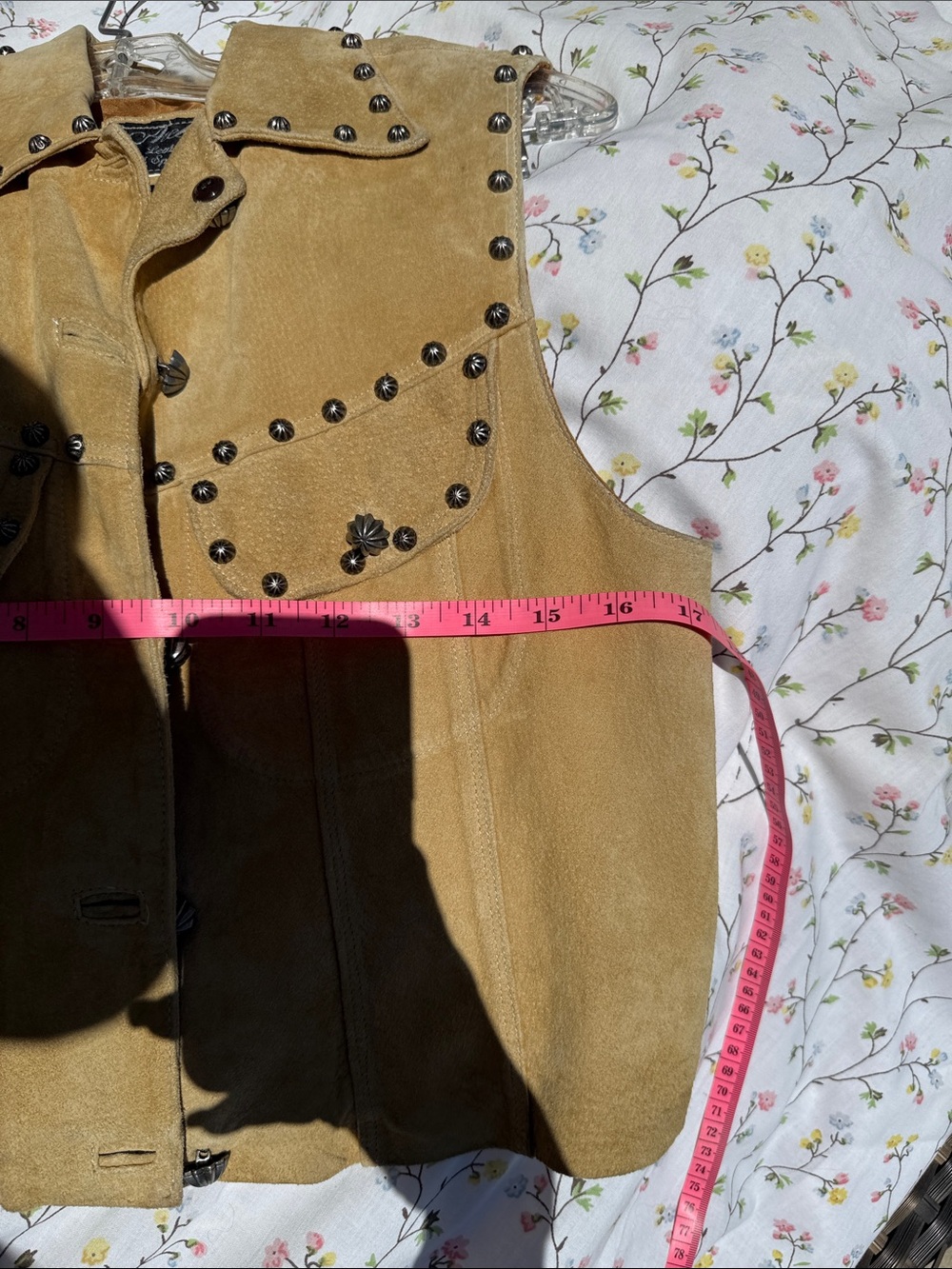 Vintage Arella Leather Carmel soft bigsm studs Western / biker lined pickets S-M - Picture 16 of 17